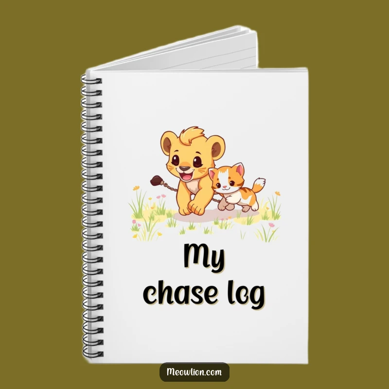 Funny Lion Cub Chasing Kitten Notebook: Energetic Journal, Hilarious Gift