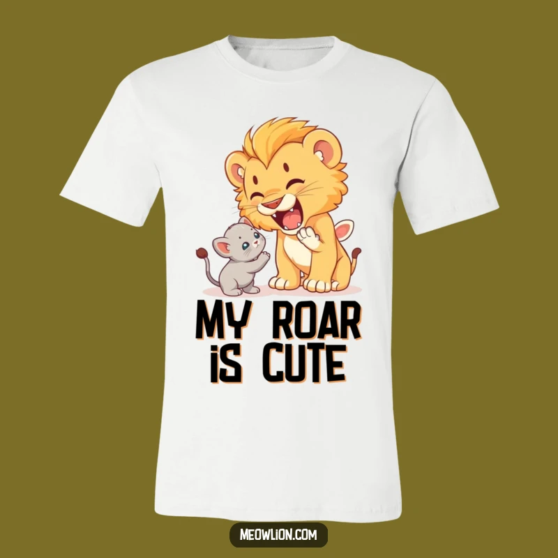 Funny Lion Cub Roaring at Kitten T-Shirt: Brave Animal Tee, Hilarious Gift